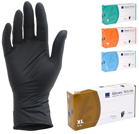 ABENA Nitrilhandschuhe XL, 100 Stück – Einmalhandschuhe Schwarz, handschuhe einweg, puderfreie & latexfreie – Einweghandschuhe in S, M, L & XL verfügbar