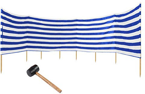 Ferocity Windschutz 10m lang Sichtschutz für Strand Garten See Meer Wind Schutz Blickschutz + Gummihammer GRATIS!!, Blau-Weiße Streifen [120]