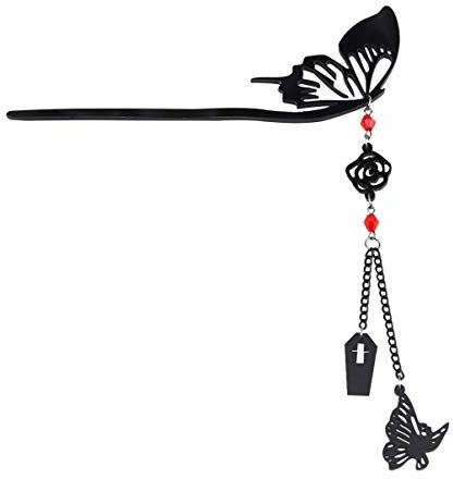 FRCOLOR Haarstäbchen Schmetterling Rose Blume Chinesisches Haar Essstäbchen Haar Dekor Blume Haarnadel Haarspange Retro Haargabel mit Quaste für Frauen Mädchen (Schwarz)