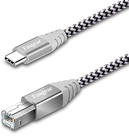 Fasgear - Cavo da C a USB B, in nylon intrecciato, per stampante, con connettore in metallo, compatibile con HP, Canon, stampanti e altro ancora (3 m, grigio)