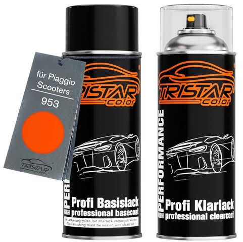 TRISTARcolor Peinture moto Kit bombes de peinture pour Piaggio Scooters 953 Orange Sunrise Peinture de base vernis clair aérosol 400 ml