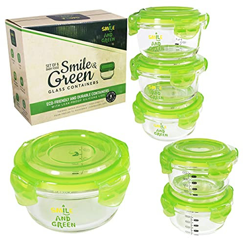 Petits pots en verre pour aliments pour bébés | Pot en verre 240 ml | Lot de 6 | Contenants en verre avec couvercles hermétiques | Résistants au micro-ondes | Borosilicate glass containers