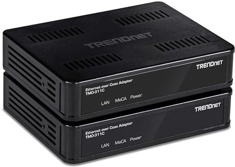 TRENDnet Ethernet-Über-Koaxial-Adapter, abwärtskompatibel mit MoCA 2.0, Gigabit-LAN-Port, unterstützt Netto-Durchsatz bis zu 1 Gbit/s, unterstützt bis zu 16 Knoten in einem Netzwerk, Schwarz,