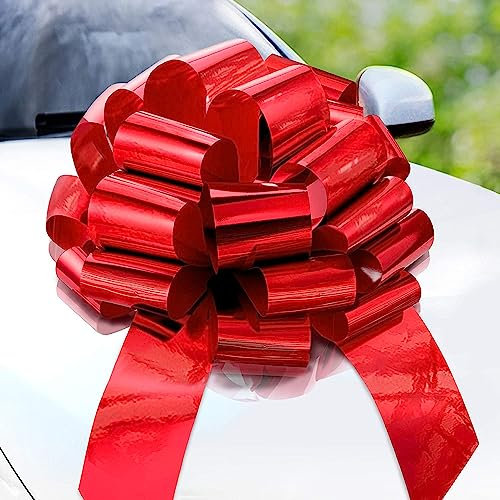 Zoe Deco Große Autoschleife (Metallisch, 58 cm / 23 Zoll) mit 2 goldenen Zubehörschleifen, Riesengeschenke, Mädchenparty, Hochzeitsempfang, Geburtstag, Weihnachtsschleifen fürs Auto