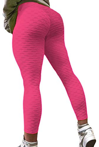 ORANDESIGNE Legging Femme Pantalon de Sport Yoga Fitness Gym Pilates Taille Haute Rose Rouge XXL
