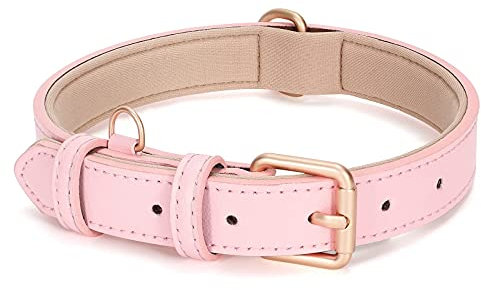 JASGOOD Leather Dog Collar for Small Medium Large Dog Adjustable Soft Leather Padded Puppy Collar with Alloy Buckle Heavy Duty Waterproof Dog Pet Collar, Pink, XS