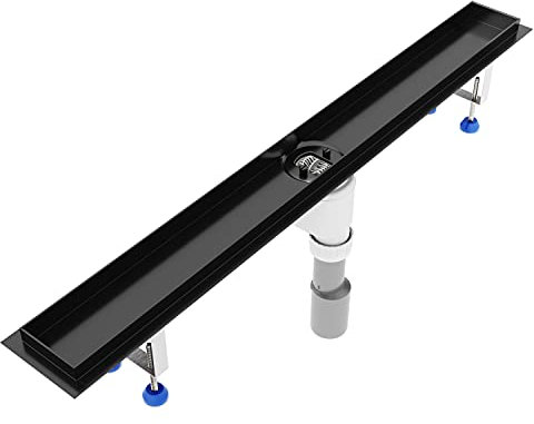Grundkörper-SET für Duschrinne 100 cm AQUABAD® SDS Schwarz Matt aus Edelstahl inkl. Haarsieb/Ablauf senkrecht - Abgang mittig (Ohne Abdeckung - separat erhältlich)