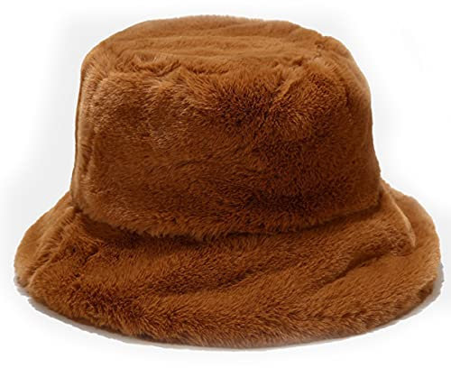crazy bean Wintermütze Damen Fischerhut Plüsch Winter Warm Eimer Hut Weiche Flauschige Unisex(Braun)