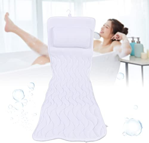 RainWeel Tapis de bain complet avec coussin, coussin spa antidérapant en maille avec 1 crochet et 14 ventouses pour la maison, le spa et les baignoires (125 x 44 x 8 cm, blanc)