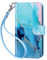 ULAK Wallet Case Compatible with iPhone 11, Flip Case with Card Holder PU Leather + TPU Bumper Stand Cover Kickstand Full Protective Phone Case for iPhone 11 6.1 inch - Blue Marble