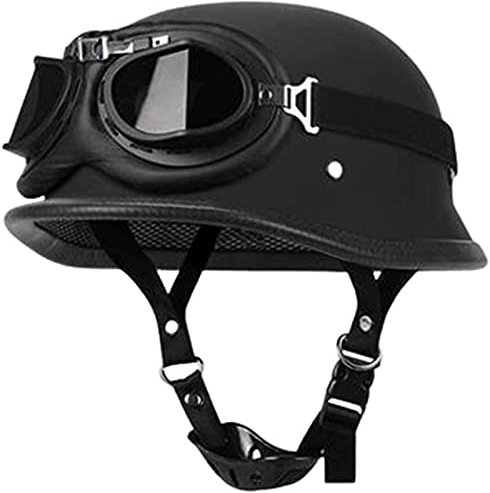 Demi-Casque De Moto Homologué Allemand Rétro Casque Ouvert Avec Lunettes De Pilote, Casque De Moto Cyclomoteur Rétro De Collision De Scooter Certifié DOT B,L