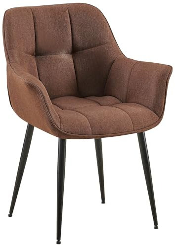 CLP Esszimmerstuhl Roseville I Moderner Stuhl mit Armlehne und gepolsterter Rückenlehne I Polsterstuhl bis 150 kg belastbar und ergonomisch, Farbe:braun, Material:Stoff