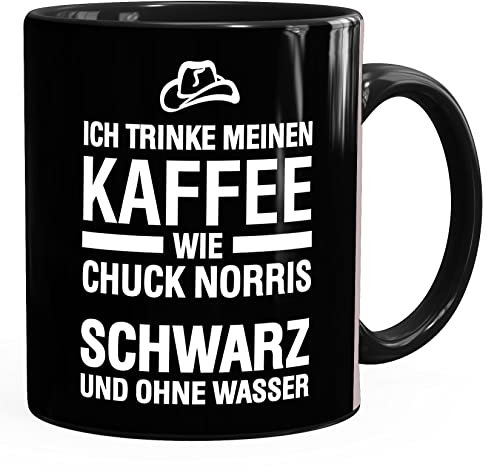 Kaffee-Tasse Ich trinke meinen Kaffee wie Chuck Norris - schwarz und ohne Wasser glänzend MoonWorks® schwarz Keramik-Tasse