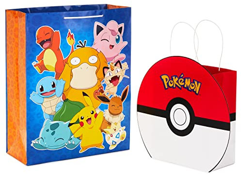 Hallmark Pokémon Geschenktüten-Set (22,9 cm mittelgroßer PokéBall und 38,1 cm extra großes Pikachu) für Kinder, Geburtstage, Weihnachten, Valentinstag, Halloween