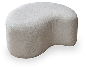 MIUFORM Pouf Hocker ǀ MIUF Sitzpouf ǀ Sitzhocker Fußbank Polsterhocker Wohnzimmer Schlafzimmer Vorzimmer Ankleidezimmer ǀ 68 x 64 x 36 cm ǀ Bouclé-Stoff (Beige)