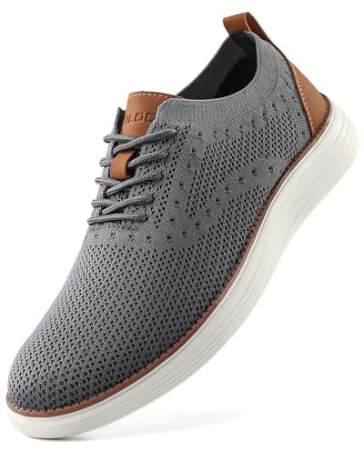 VILOCY Men's Casual Dress Sneakers Oxfords Business Mesh Breathable Walking Shoes Tennis Comfortable Fashion Office EU44 Grey