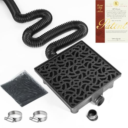 NAACOO Gutter Downspout Extensions, Upgraded 12x12in Catch Basin Low Profile Downspout Extender | No Deep Dig French Drain, Flexible Pipe Extension to 8.2ft, Protect House Foundation.