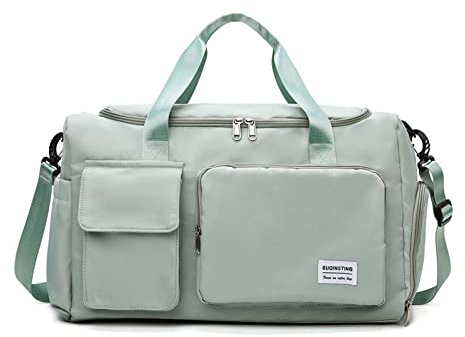 FANDARE Ultraleicht Sporttasche Reisetaschen Handgepäck Sporttasche Übernachtung Sporttasche Handtasche Damen Herren Weekender Kliniktasche Trainingstasche mit Schuhfach & Nassfach - Tasche Hellgrün