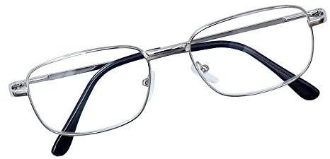 JoXiGo Lesebrille Herren Damen Silber +1.5 Rechteckig Metall Rahmen Klar Linse + Brillenband