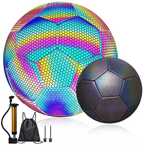 Reflektierender Fußball Holographischer Leuchtender Fußball für Nachtspiele und Training Glow in the Dark by Light Reflect Blinkender Fußball für Jungen Mädchen Outdoor-Sport, für Kinder (NO.4, A)