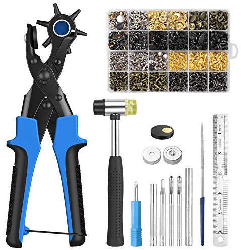 VORXEON kit de Pince Perforatrice pour Ceintures Avec 240 Pièce savec Rivets Pince pour faire des trous et Boutons pression 120Pcs, Perforatrice Cuir pour Bricolage Tissu Cuir Sac Plastique Papier