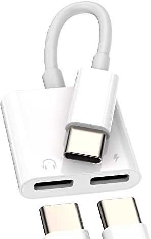 Dual USB-C Headphone Splitter 2in1 DAC Type C Jack Aux Charging Dongle Charger Audio Adapter Cable compatible for Samsung for Apple for iPhone15 Pro Max Plus for iPad Air Thunderbolt Cord Accessories