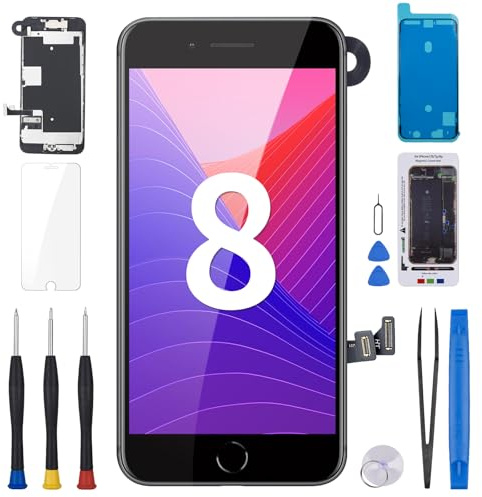 BESJMYT for iPhone 8 SE 2nd Gen Screen Replacement with Home Button 4.7 | LCD Display Black SE 2nd 2020 Digitizer 3D Touch Assembly Repair Kit Front Camera Speaker Sensor Fix Tools A1863 A1905 A1906