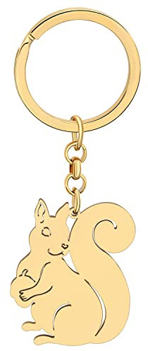 LONYOO Niedliches Eichhörnchen Schlüsselanhänger Edelstahl Eichhörnchen Geschenke für Frauen Mädchen Autoschlüssel Rucksack Charms (Vergoldet #2)