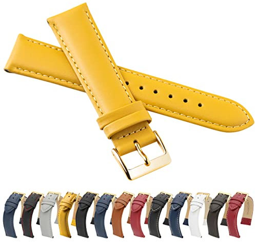 MARCHEL 22 mm Lederarmband Gelb Uhrenarmband Glattleder Schließe Gold