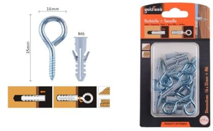 OISE ART STORE Trade Shop - Set 11pz Vite A Occhiello Chiuso 16x35mm + Tasselli con Alette Tassello M6 90726