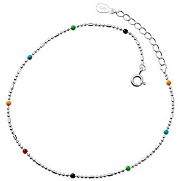 WEAV Tobilleras De Plata De Ley 925, Tobilleras De Cuentas De Colores De Verano A La Moda para Mujer, Regalo De Cumpleaños, Joyería Fina 925