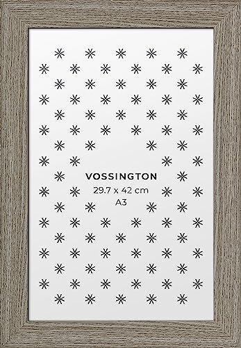 Vossington Bilderrahmen A3 Grau - Vintage - Rustikaler Charakter und Charme - Künstliche Holzmaserung - Fotorahmen - Rahmen für 1 Bild, Foto, Poster oder Puzzle im Format DIN A3 (29,7 x 42 cm)