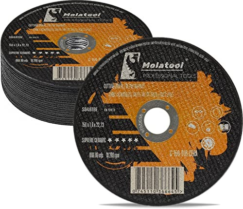 Molatool 150 x 1,6 x 22,2 mm Profi Keramik Trennscheiben 20 Stück, Professionell, für Metall, Stahl, Edelstahl/INOX, Vorteilspack 20 Stück Flexscheiben für Winkelschleifer