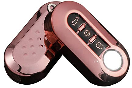 HIBEYO Chiave pieghevole auto cover adatta per FIAT 500 Brava Doblo Ducato Fiorino Punto Panda per Lancia Delta Portachiavi Accessori 3 Tasti TPU Rosa
