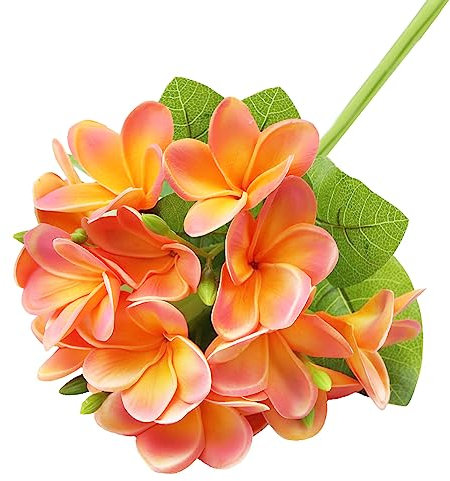 Künstliche Plumeria-Blumen, fühlt sich echt an, lebensecht, Latex, Blumenstrauß Hawaii, Lei, Frangipani mit Stielen, Blättern, Blütenknospe für Bastelarbeiten, Hochzeit, Sommer, Party, Heimdekoration