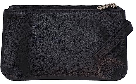 BAWAKO Portefeuille en cuir véritable avec deux compartiments zippés, porte-monnaie pour homme et femme, porte-monnaie, monnaie, carte de monnaie, clés, Noir , L, Classique
