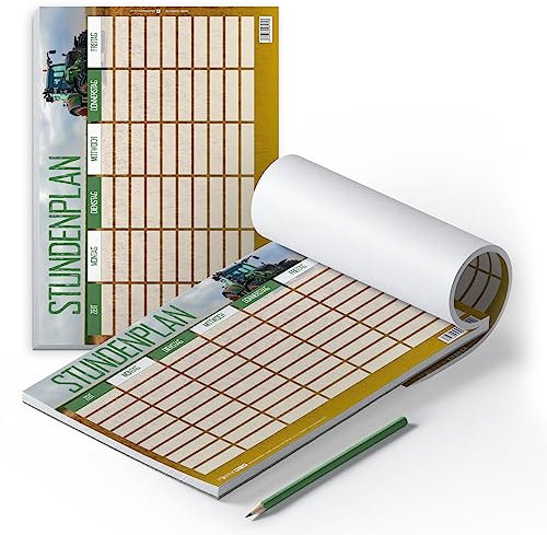 itenga Stundenplan DIN A4 als Block 25 Blatt Stundenplanblock stundenpläne (Traktor auf dem Feld)