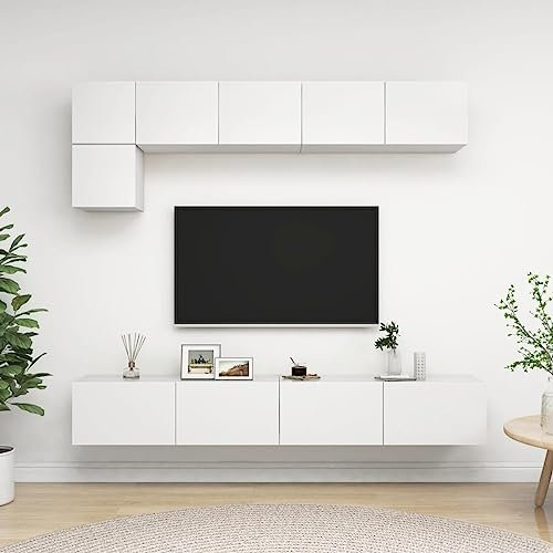 ZEYUAN 5-TLG. TV-Schrank-Set, Tv-möbel & Phonomöbel, Wohnwand Wohnzimmer, Zimmer Möbel, Wandschrank, Anbauwand Wohnzimmer, Weiß Spanplatte