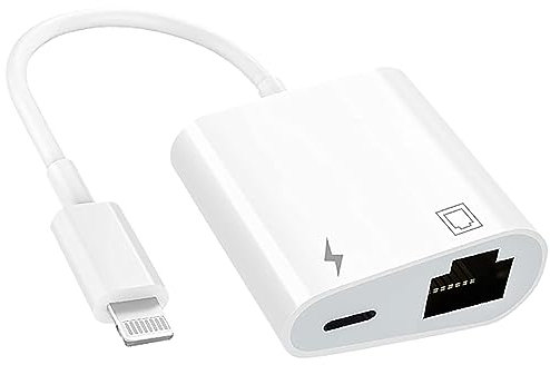 [Apple MFi Certified] 2 in 1 RJ45 Ethernet LAN Network Adapter with Charge Port, Lightning to Ethernet Adapter, Compatible with iPhone/iPad/iPod, Supports 100Mbps Ethernet Networ