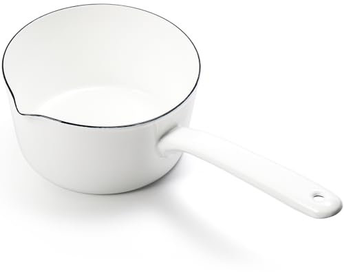 Peohud Enamel Milk Pan, 1100ml Saucepan, 16cm Butter Warmer Pan, Nonstick Saucepan with Pour Spout, Milk Melting Boiling Pot for Stove Top, Induction Safe