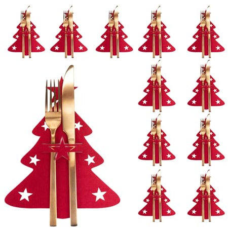 SALADOCY 12 Stück Besteckhalter Weihnachten Filz, Weihnachts Bestecktasche, Bestecktasche Weihnachtsdeko, Weihnachten Bestecktasche für Weihnachten Deko