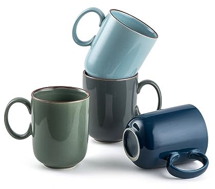UNICASA Coffee Cup Set 400ml, Set of 4 Porcelain Coffee Mugs for Coffee, Cappuccino and Latte Macchiato Dinner Service Tableware (4 Colour)