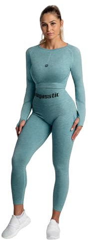 megasstic Seamless 2-Teiliges Damen-Sport-Set, Leggings, Top, Lange Ärmel, Push-Up-Effekt, Super Weich, Glatter Stoff, Dehnbar, Atmungsaktiv, Bequem, Schnelltrocknend, Hohe Taille