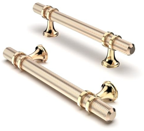 FURNIWARE Pack of 10 Cabinet Handles, Knurled Cabinet Pulls Hardware Drawer Pulls, Kitchen Cabinet Door Handles Pull, 96mm(3.8 Inch) Hole Center Gold + Oxidized Bright Gold