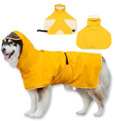 WUFANC Hunderegenmantel, Regenmantel Hund Wasserdicht mit Transparenter Kapuze, Regenjacke Hund mit Reflektierende Elemente, Verstellbarer Hals und Bauch, für Große, Mittelgroße und Kleine Hunde
