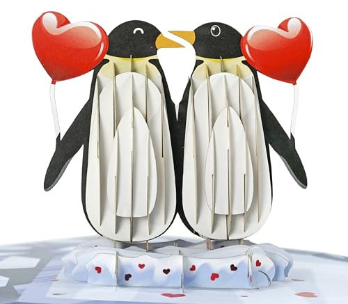 CUTPOPUP Pinguin Paar 3D Karte – Valentinskarte, Hochzeitskarte, Geburtstagskarte Frau 3D-Gruß, Romantische Liebeskarte für Ihn, Ihre Frau, Ehemann, Paar, Eltern (Penguin Couple) US8-AN150DE