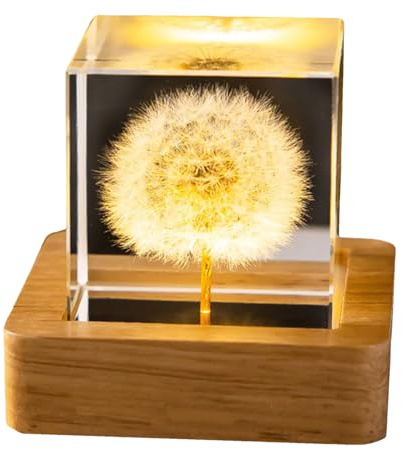 Kristall-Schiebe-Lampe, LED-Glasblumenlampe, weiches Licht, Tisch-Nachtlicht, kreative dekorative Ornamente mit Weihnachtskugeln, Löwenzahn-Nachtlicht für Bibliothek