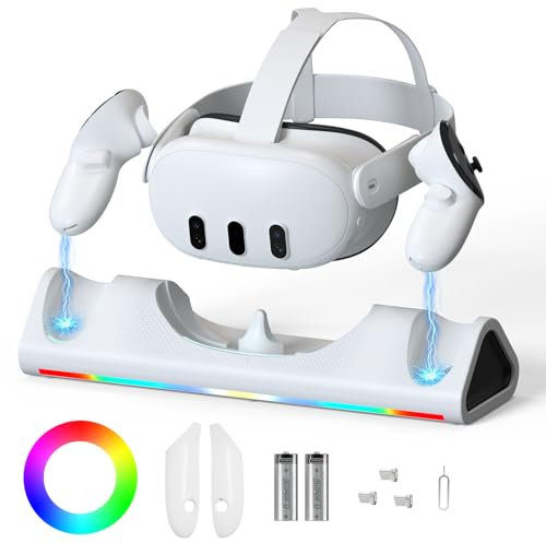 Aceshop Charging Dock Station with RGB Light, Charging Stand for Meta 3 Magnetic Charging Stand Fast Charging VR Charging Dock with 2 Rechargeable Batteries