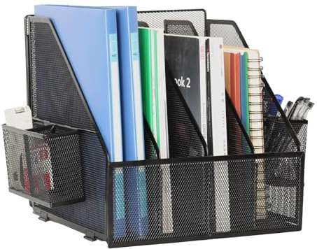JEBELE 4 Fach Stehsammler Zeitschriftensammler mit 2 Stifthaltern Stehordner für Büro Dokumente A4 Papier Literatur Schule Metall,Schwarz