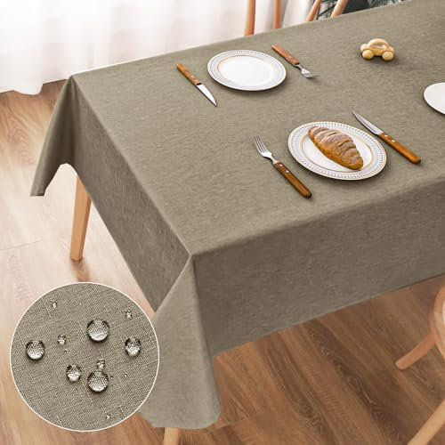 AooHome Tischdecke Abwaschbar, Kaffee Braun Tischdecken 100x140cm Leinen-Optik Tischtuch aus Polyester Wasserabweisend mit Lotuseffekt, Dauerhaft Kratzfest für Wohnzimmer, Esszimmer, Balkon, Garten